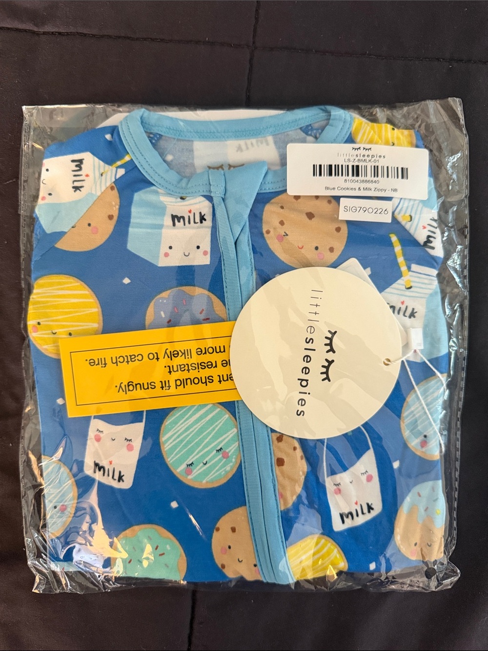 Little Sleepies Blue Milk & Cookies One-Piece Footie Pajamas
